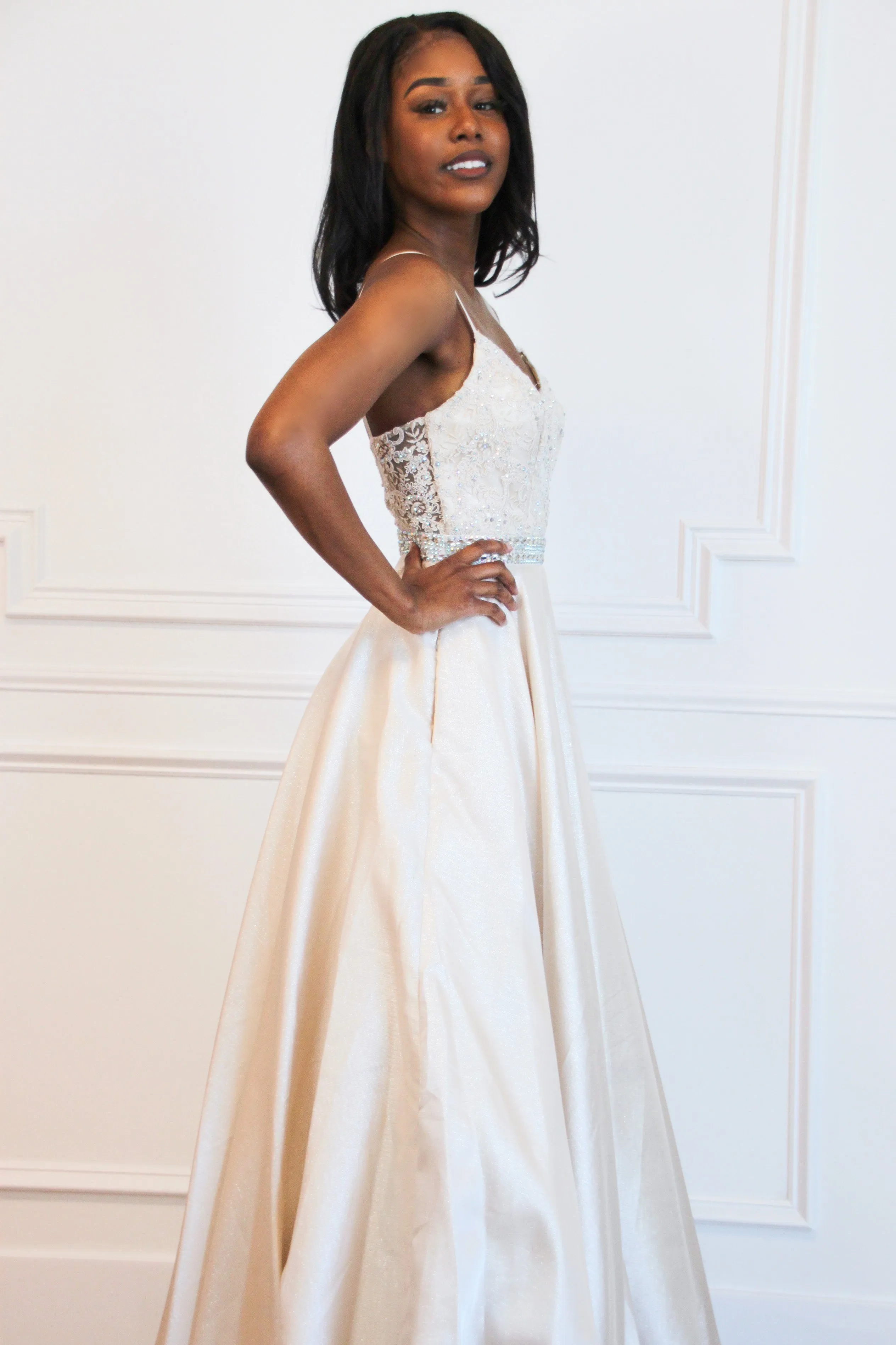 Kiss Me Goodnight Ball Gown Wedding Dress: Champagne sold by Bella and Bloom product image thumbnail 3