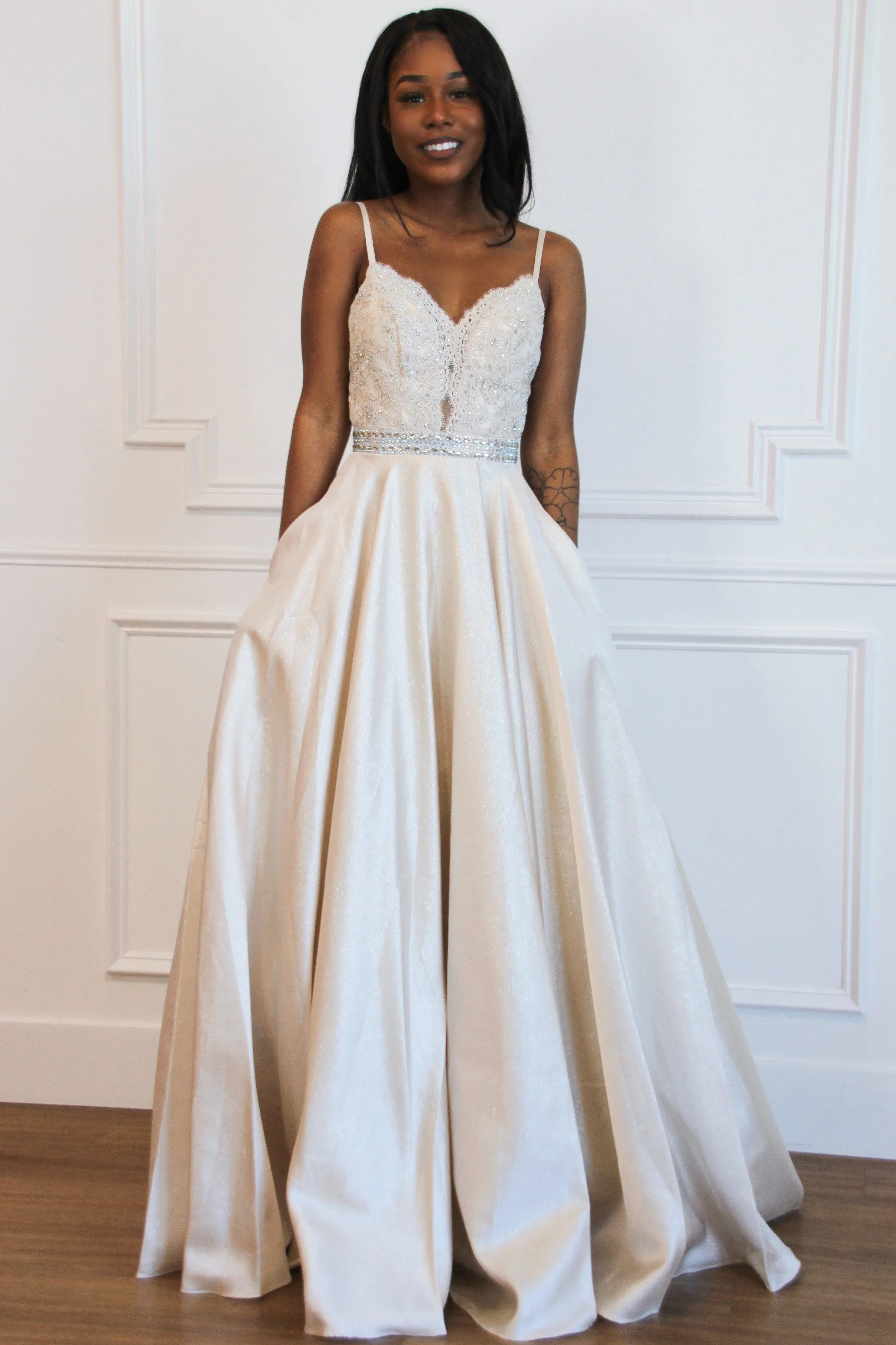 Kiss Me Goodnight Ball Gown Wedding Dress: Champagne sold by Bella and Bloom