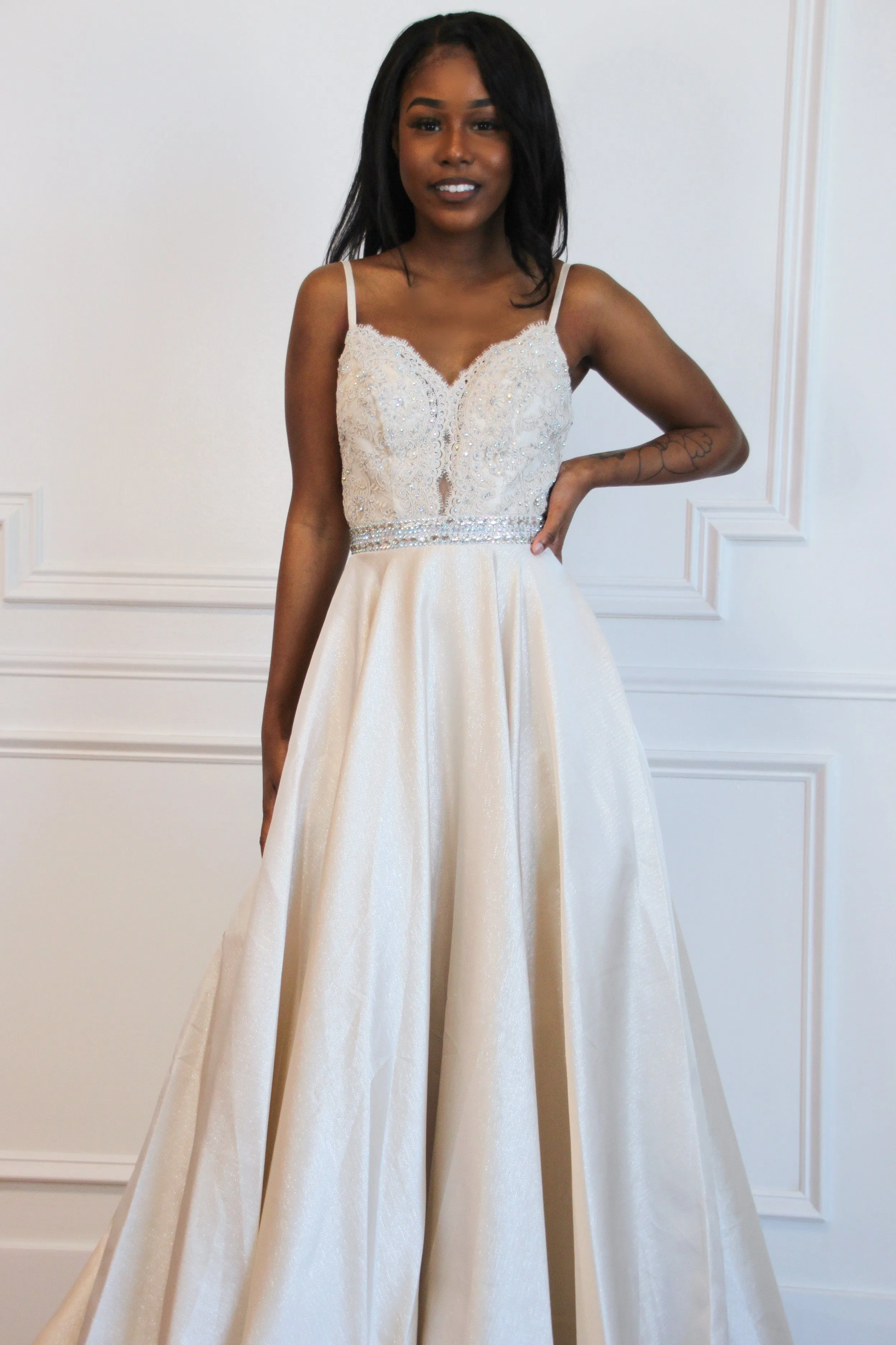 Kiss Me Goodnight Ball Gown Wedding Dress: Champagne sold by Bella and Bloom product image thumbnail 2