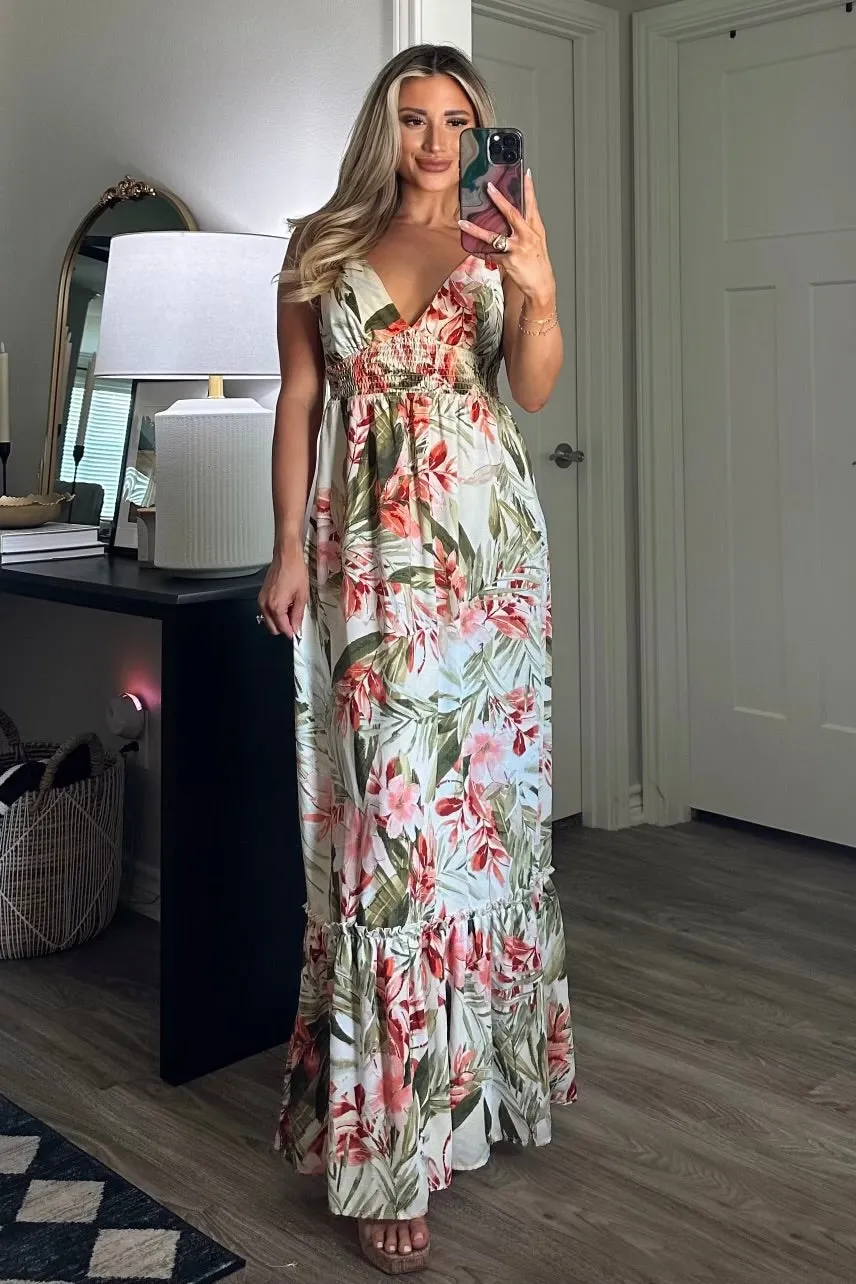 Ocean Blues Floral Maxi Dress: Ivory Multi sold by Bella and Bloom