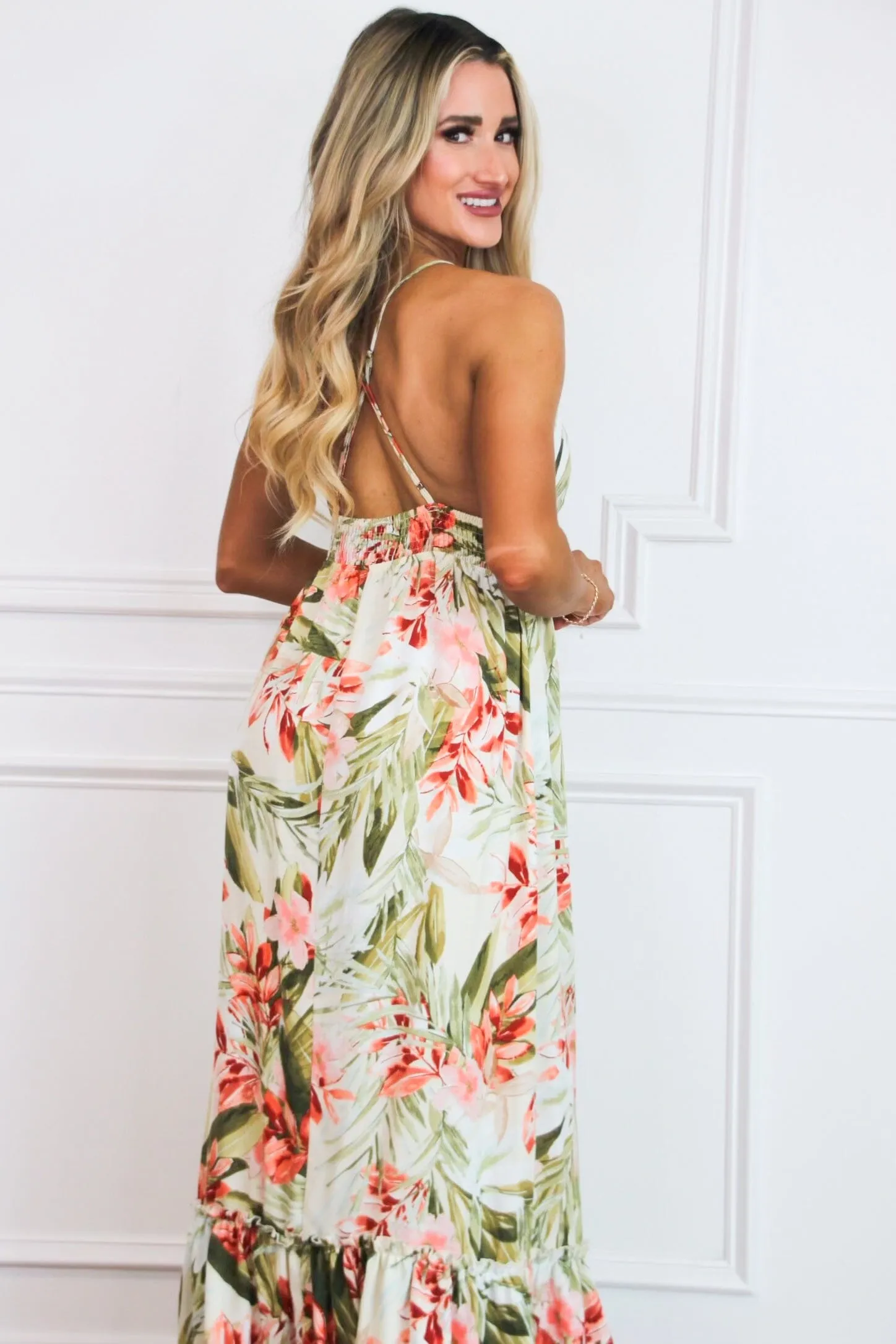 Ocean Blues Floral Maxi Dress: Ivory Multi sold by Bella and Bloom product image thumbnail 4