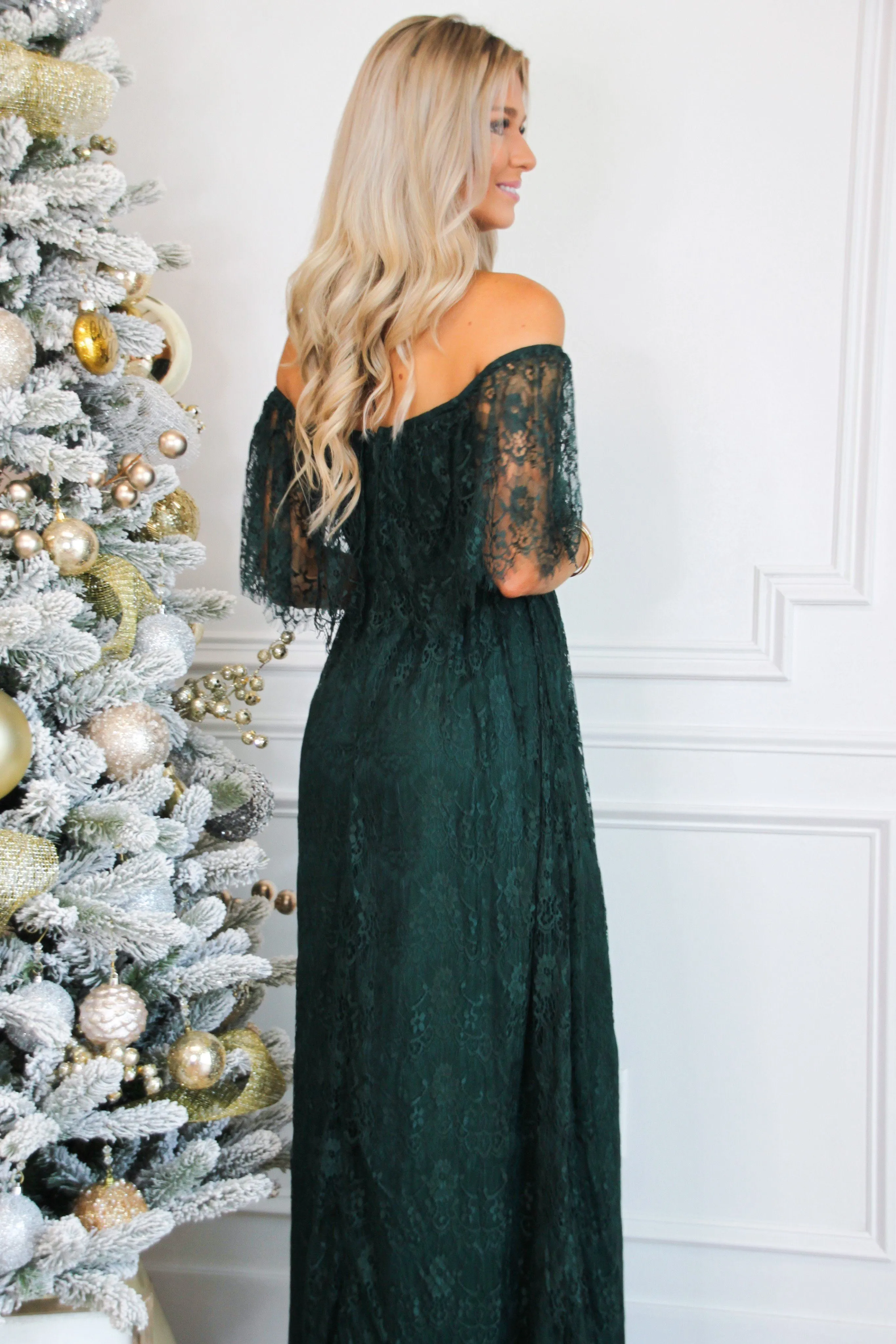Enchanted to Meet You Lace Maxi Dress: Emerald sold by Bella and Bloom product image thumbnail 3
