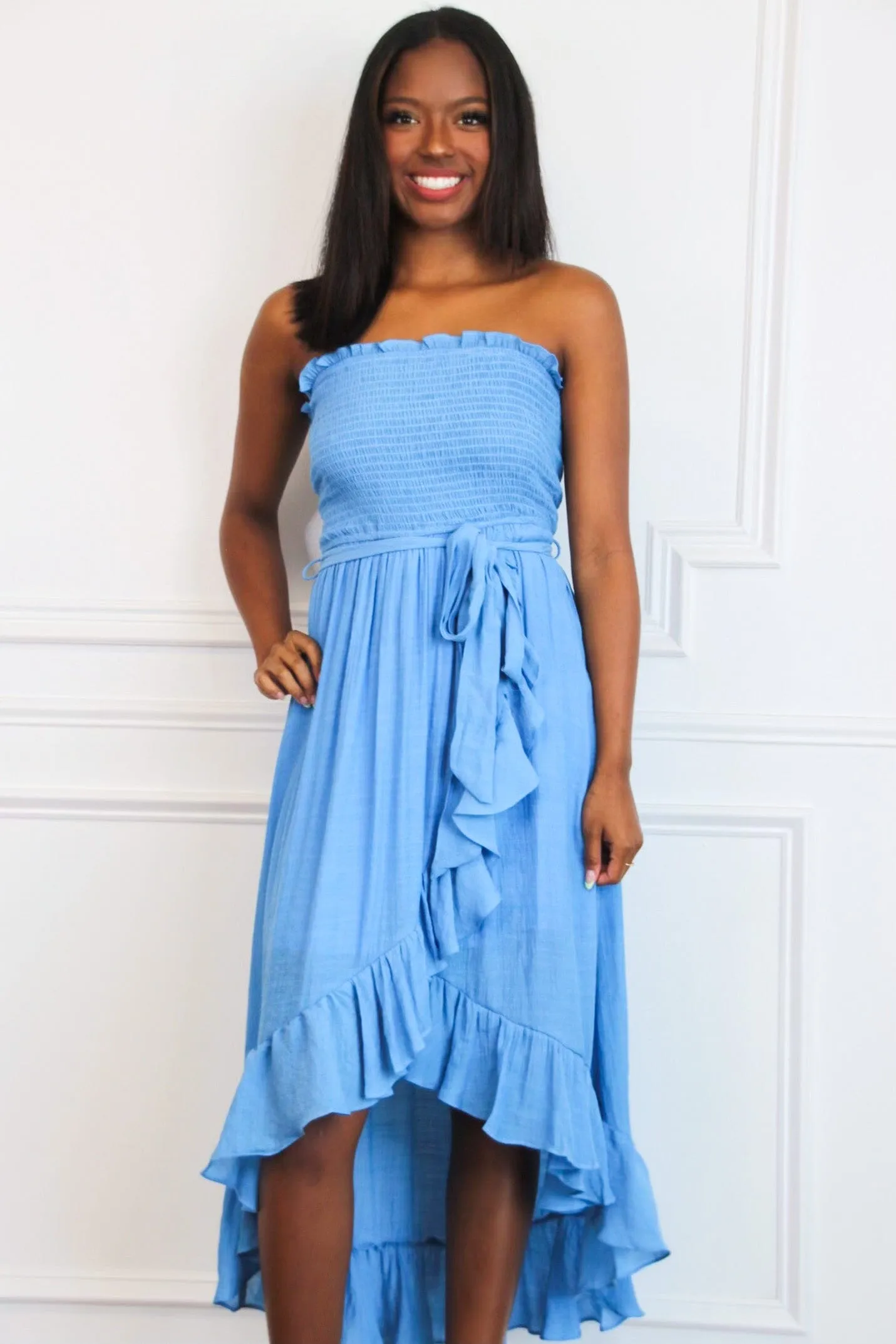 Kellie Smocked Midi Dress: Blue sold by Bella and Bloom product image thumbnail 3