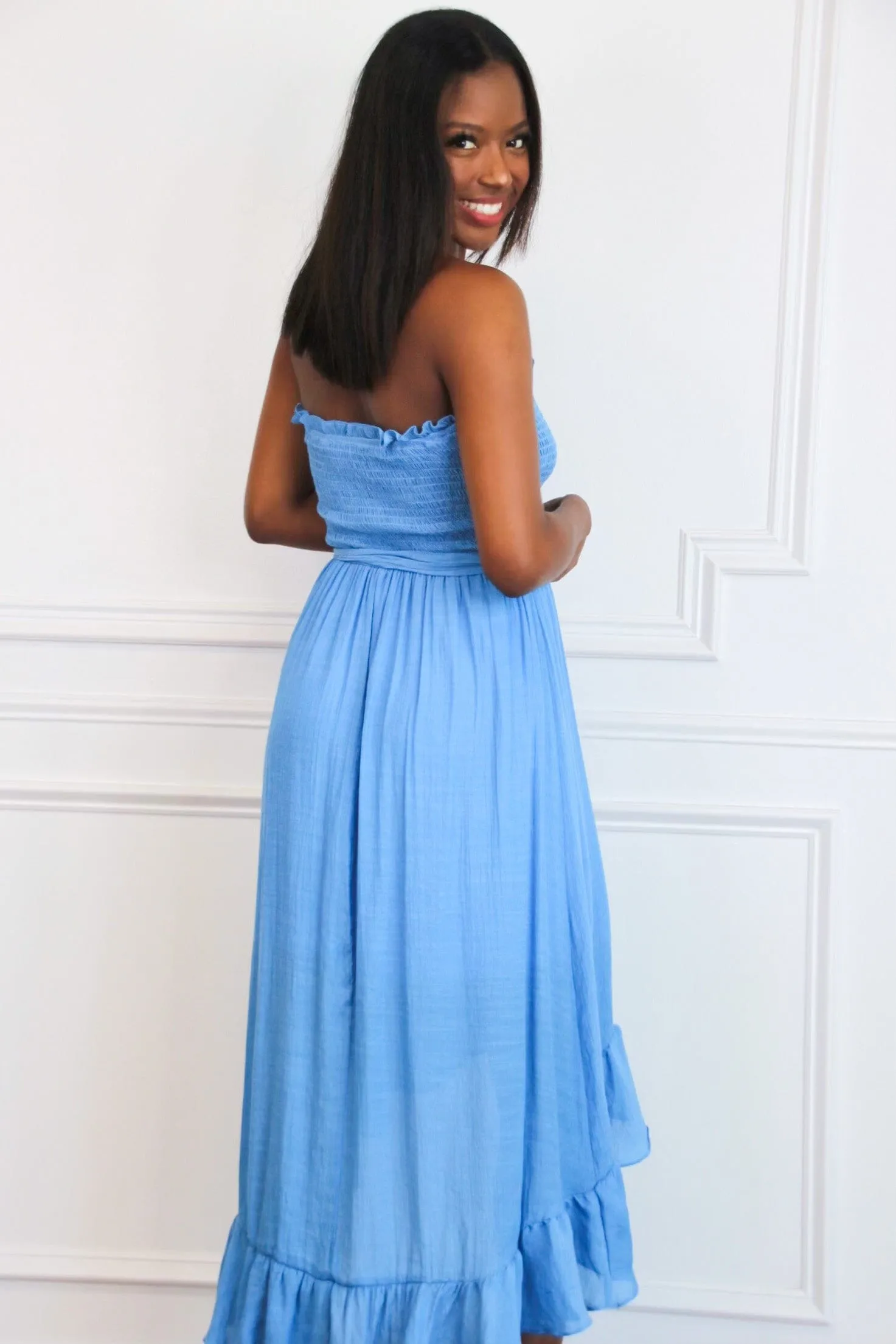 Kellie Smocked Midi Dress: Blue sold by Bella and Bloom product image thumbnail 2