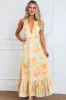 Celestina Floral Watercolor Open Back Maxi Dress: Yellow Multi sold by Bella and Bloom