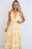 Celestina Floral Watercolor Open Back Maxi Dress: Yellow Multi sold by Bella and Bloom