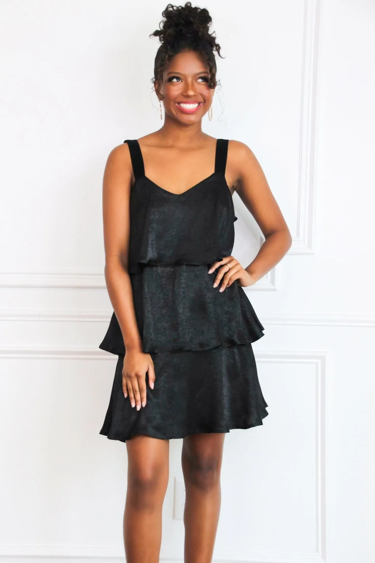 Tiered to Perfection Satin Dress: Black sold by Bella and Bloom product image thumbnail 3