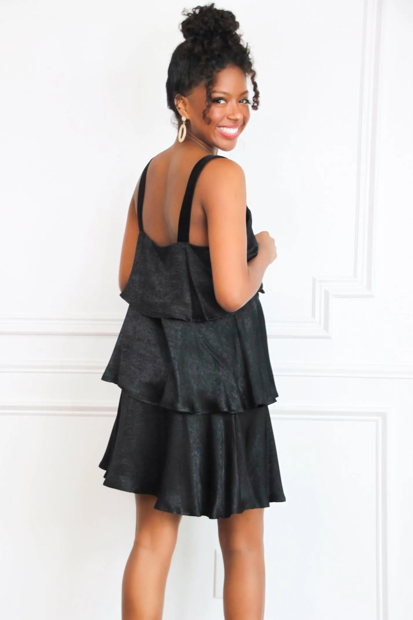 Tiered to Perfection Satin Dress: Black sold by Bella and Bloom product image thumbnail 2