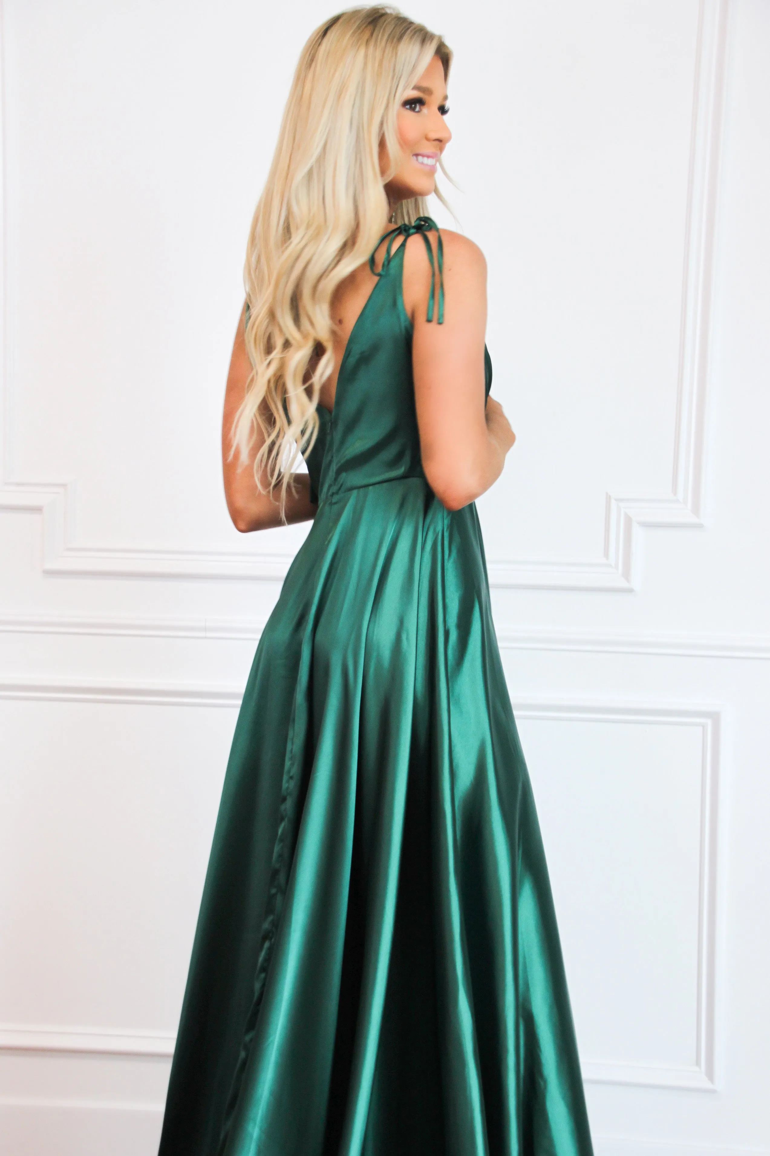 Born to Love You Satin Slit Formal Dress: Emerald sold by Bella and Bloom product image thumbnail 3