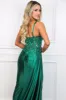 Samira Satin Sparkly Lace Slit Formal Dress: Emerald sold by Bella and Bloom