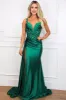 Samira Satin Sparkly Lace Slit Formal Dress: Emerald sold by Bella and Bloom