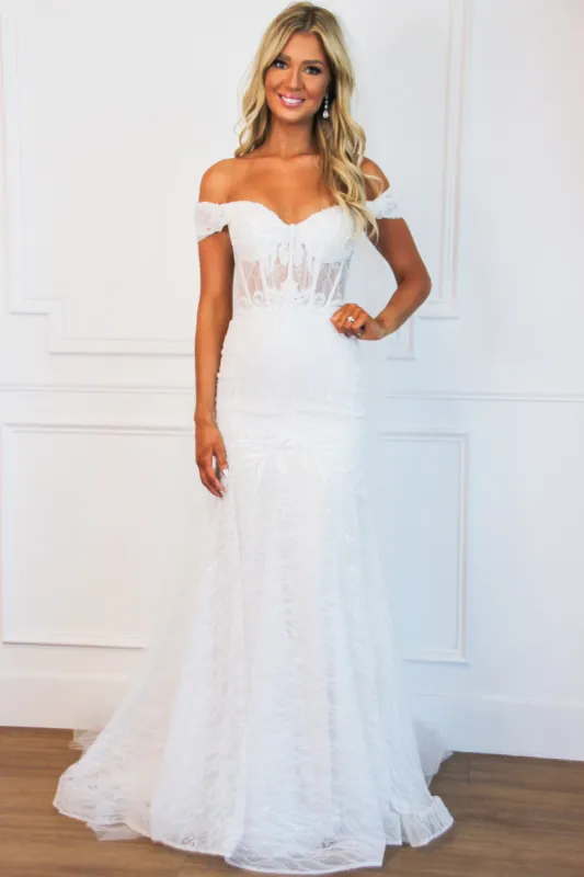 Jolie Off Shoulder Lace Mermaid Wedding Dress: Off White sold by Bella and Bloom