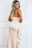 Ellery Satin Ruffle One Shoulder Maxi Dress: Champagne sold by Bella and Bloom