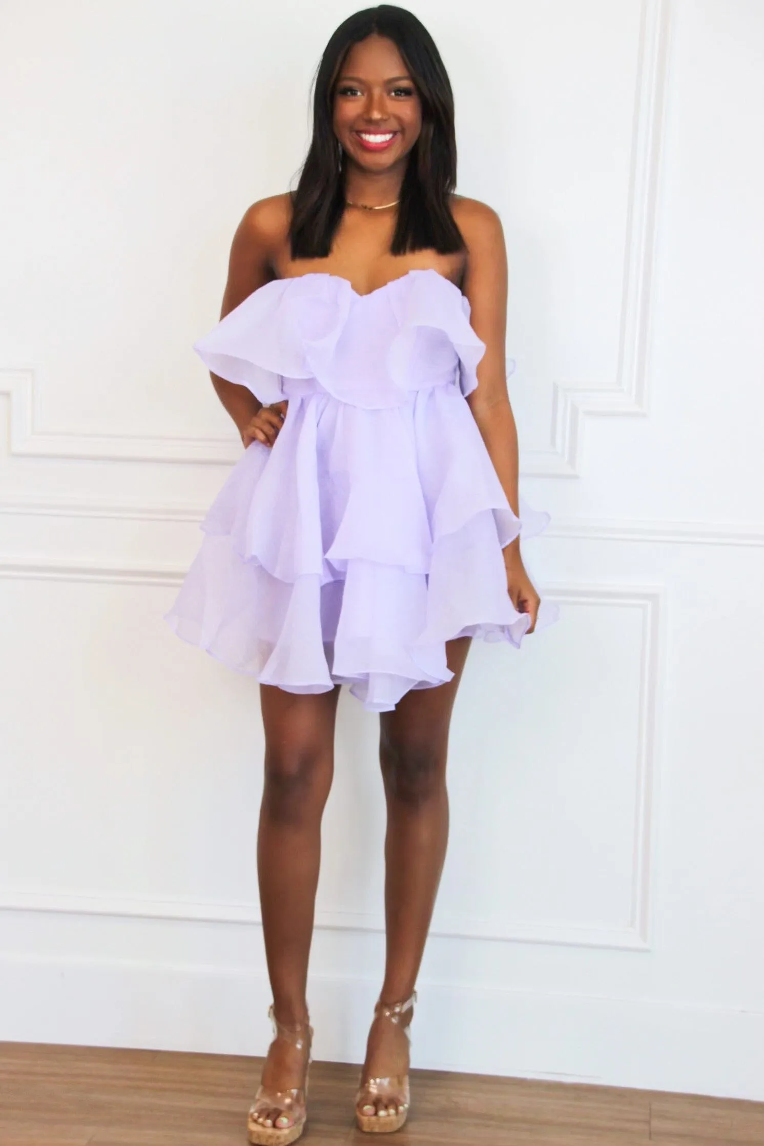 Constance Organza Tiered Ruffle Dress: Lavender sold by Bella and Bloom product image thumbnail 2