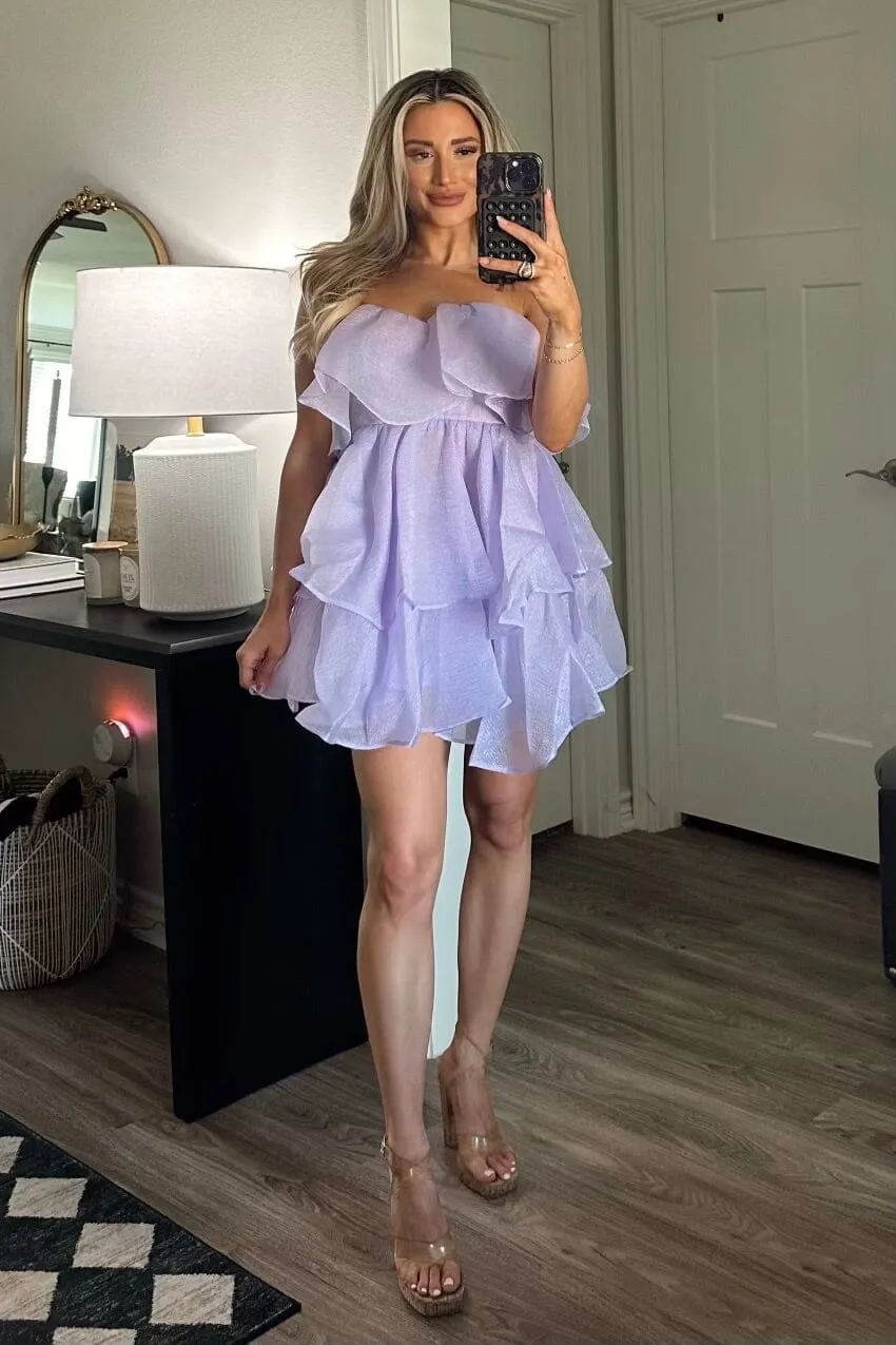 Constance Organza Tiered Ruffle Dress: Lavender sold by Bella and Bloom