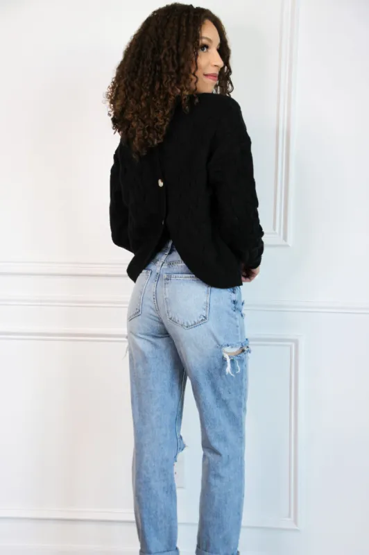 Button Back Sweater: Black sold by Bella and Bloom