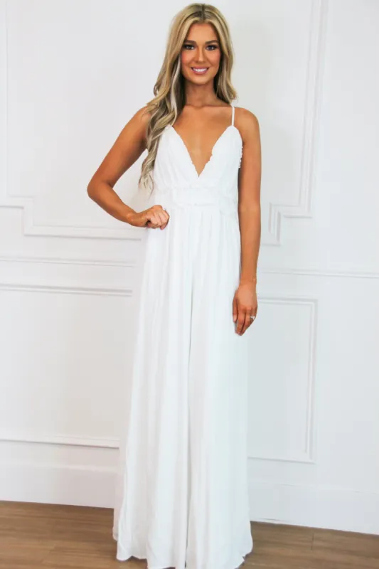 Darling Heart Wide Leg Jumpsuit: White sold by Bella and Bloom