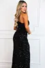 Raelynn One Shoulder Velvet Sequin Maxi Dress: Black sold by Bella and Bloom