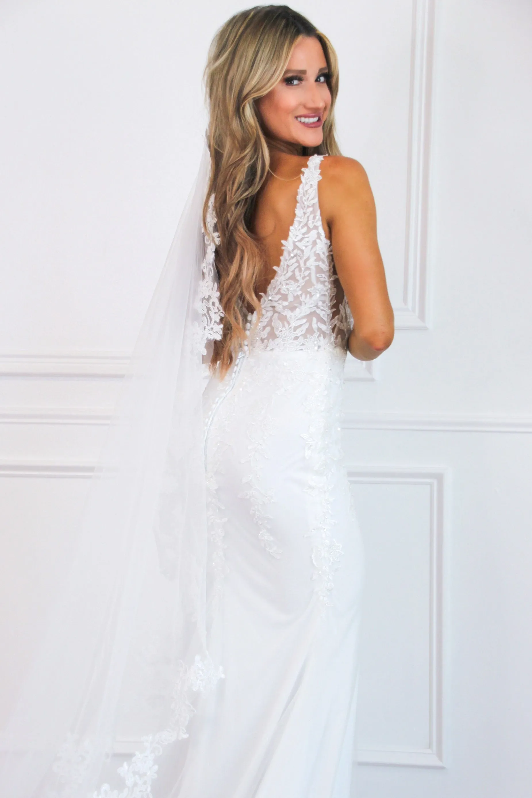 Love of a Lifetime Lace Nude Illusion Wedding Dress: White sold by Bella and Bloom product image thumbnail 3
