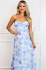 Evissa Strapless Floral Maxi Dress: White/Blue sold by Bella and Bloom