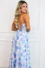 Evissa Strapless Floral Maxi Dress: White/Blue sold by Bella and Bloom