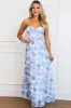 Evissa Strapless Floral Maxi Dress: White/Blue sold by Bella and Bloom