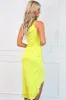 Charming Dedications Satin One Shoulder Midi Dress: Neon Yellow sold by Bella and Bloom