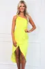 Charming Dedications Satin One Shoulder Midi Dress: Neon Yellow sold by Bella and Bloom