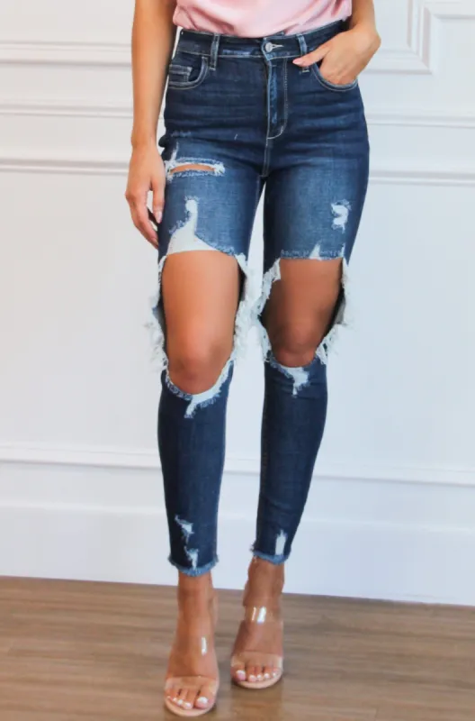 Jerrika Destroyed Denim: Dark Wash sold by Bella and Bloom