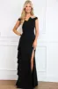Modern Muse Asymmetrical Ruffle Maxi Dress: Black sold by Bella and Bloom
