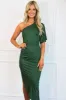 Goodbye Kiss One Shoulder Midi Dress: Hunter Green sold by Bella and Bloom