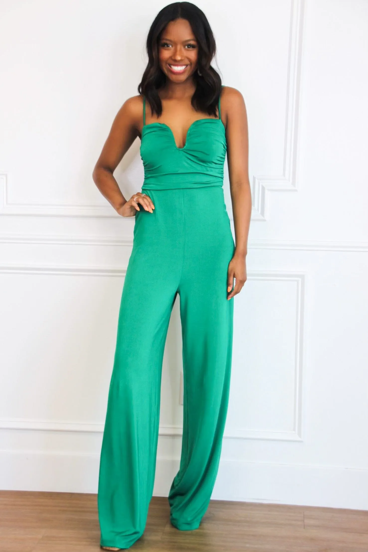 Date Night Strapless Jumpsuit: Green sold by Bella and Bloom product image thumbnail 2