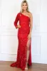 Glistening Beauty One Shoulder Sequin Formal Dress: Red sold by Bella and Bloom