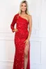 Glistening Beauty One Shoulder Sequin Formal Dress: Red sold by Bella and Bloom