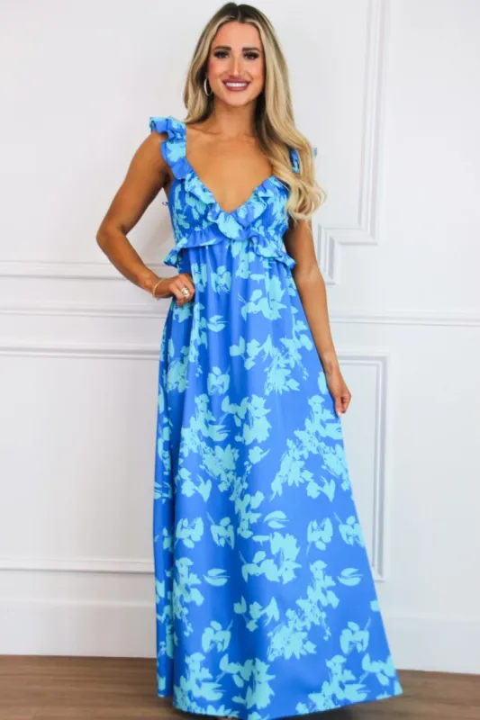 Blossom Beauty Floral Maxi Dress: Ocean Blue/Mint Multi sold by Bella and Bloom