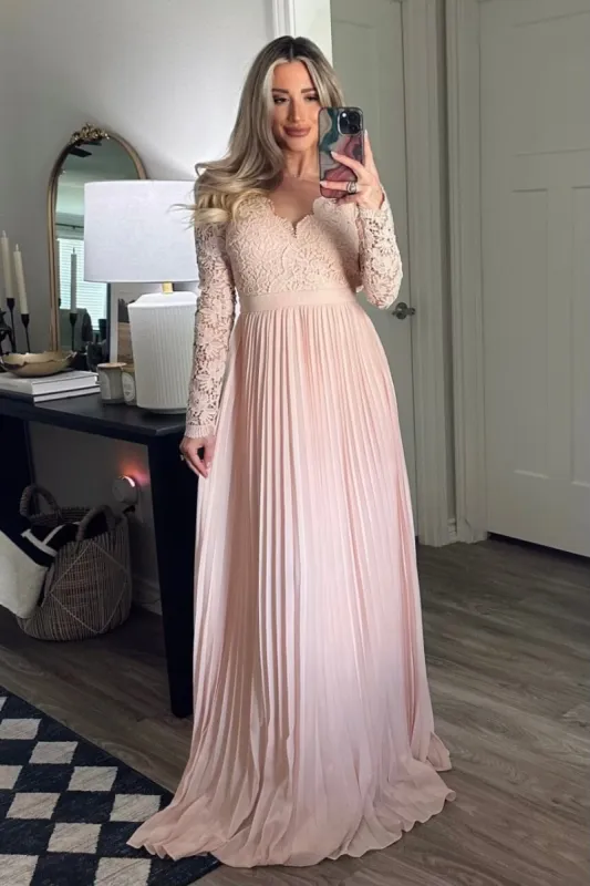 Spring Pleats Maxi Dress: Light Pink sold by Bella and Bloom