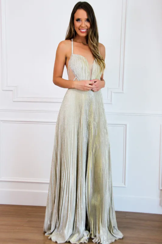 Mermaid Dreams Formal Dress: Gold Iridescent sold by Bella and Bloom