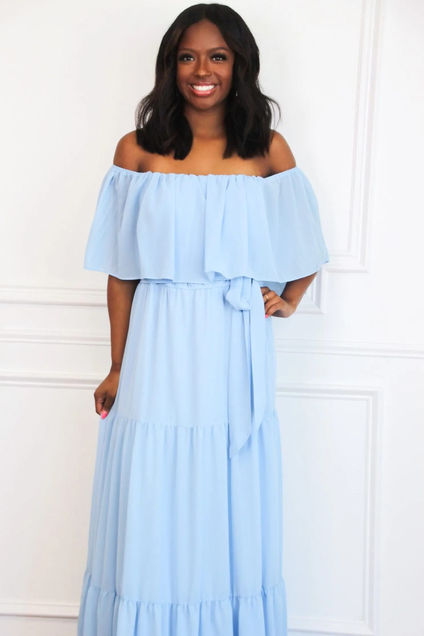 Chesney Off Shoulder Maxi Dress: Blue sold by Bella and Bloom product image thumbnail 4