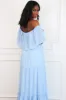 Chesney Off Shoulder Maxi Dress: Blue sold by Bella and Bloom