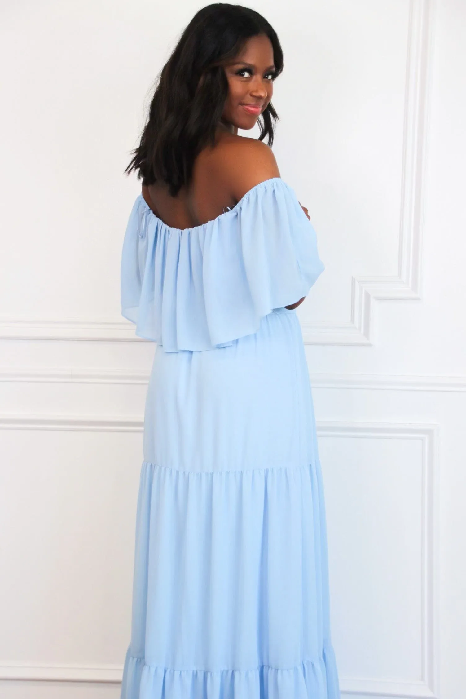 Chesney Off Shoulder Maxi Dress: Blue sold by Bella and Bloom product image thumbnail 3