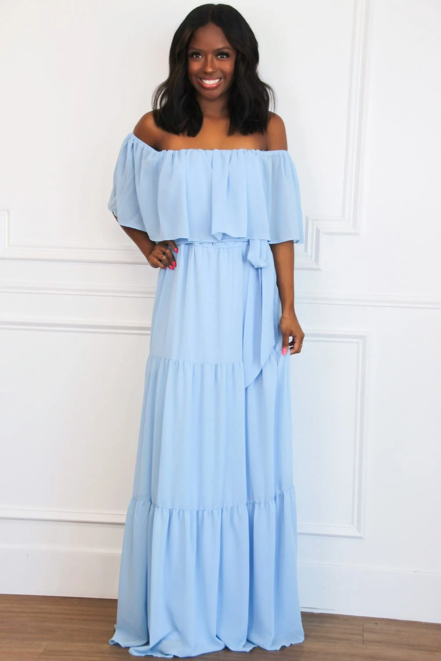 Chesney Off Shoulder Maxi Dress: Blue sold by Bella and Bloom product image thumbnail 2
