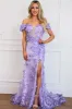 Liliana Floral Applique Formal Dress: Lavender sold by Bella and Bloom