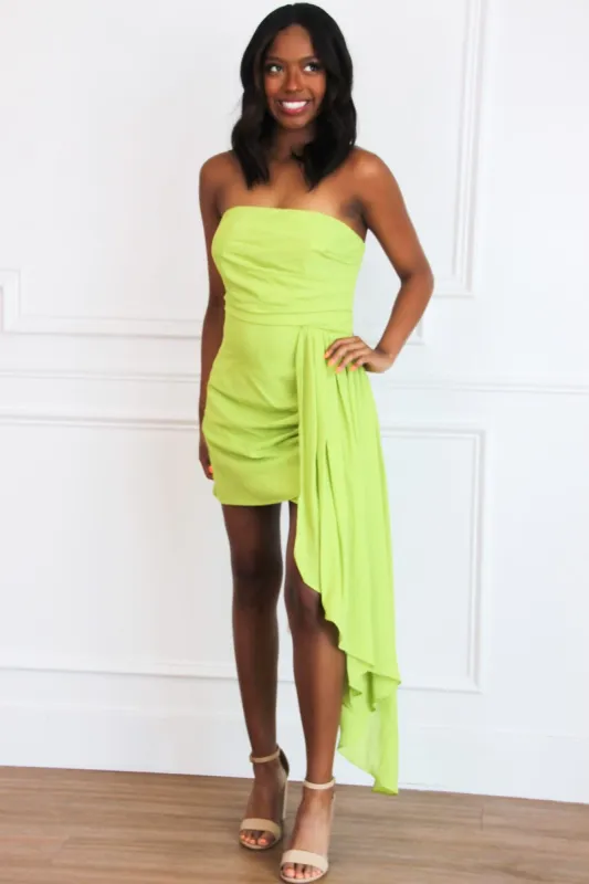 Make a Comeback Strapless Dress: Lime sold by Bella and Bloom