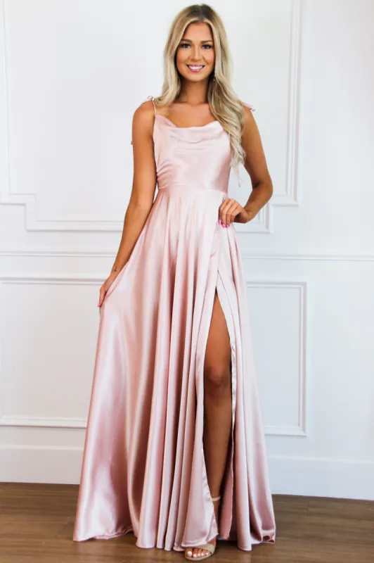Tonight's the Night Satin Formal Dress: Ballet Slipper Blush sold by Bella and Bloom