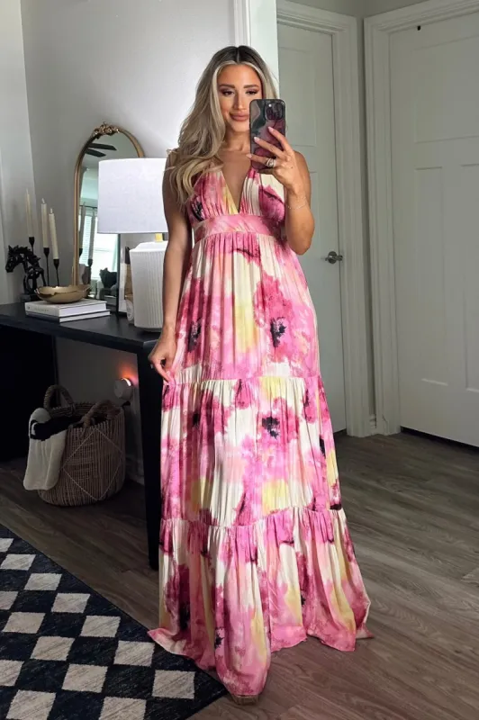 Beach Days Only Please Watercolor Maxi Dress: Pink Multi sold by Bella and Bloom