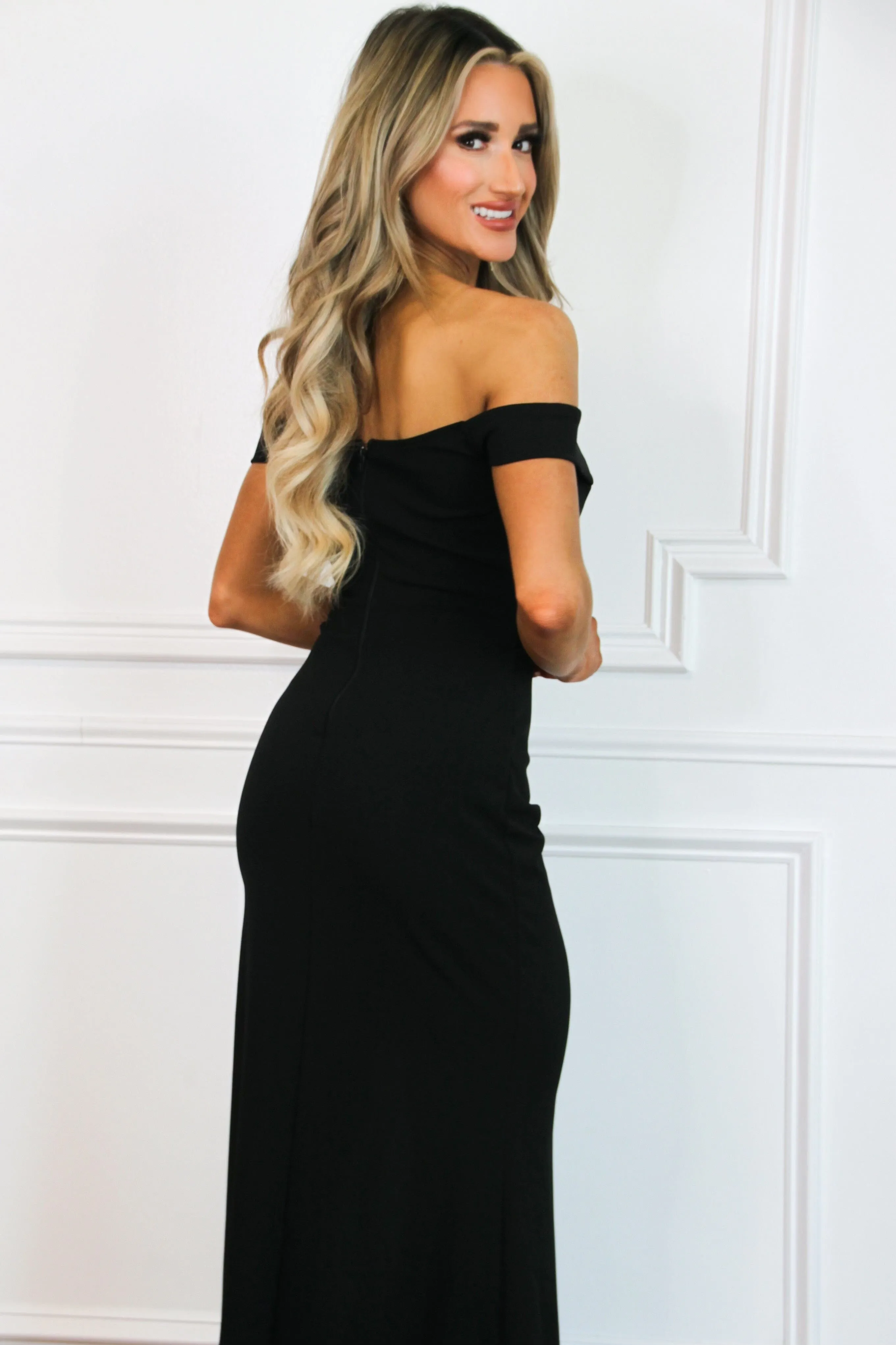 Gia Off Shoulder Slit Maxi Dress: Black sold by Bella and Bloom product image thumbnail 3