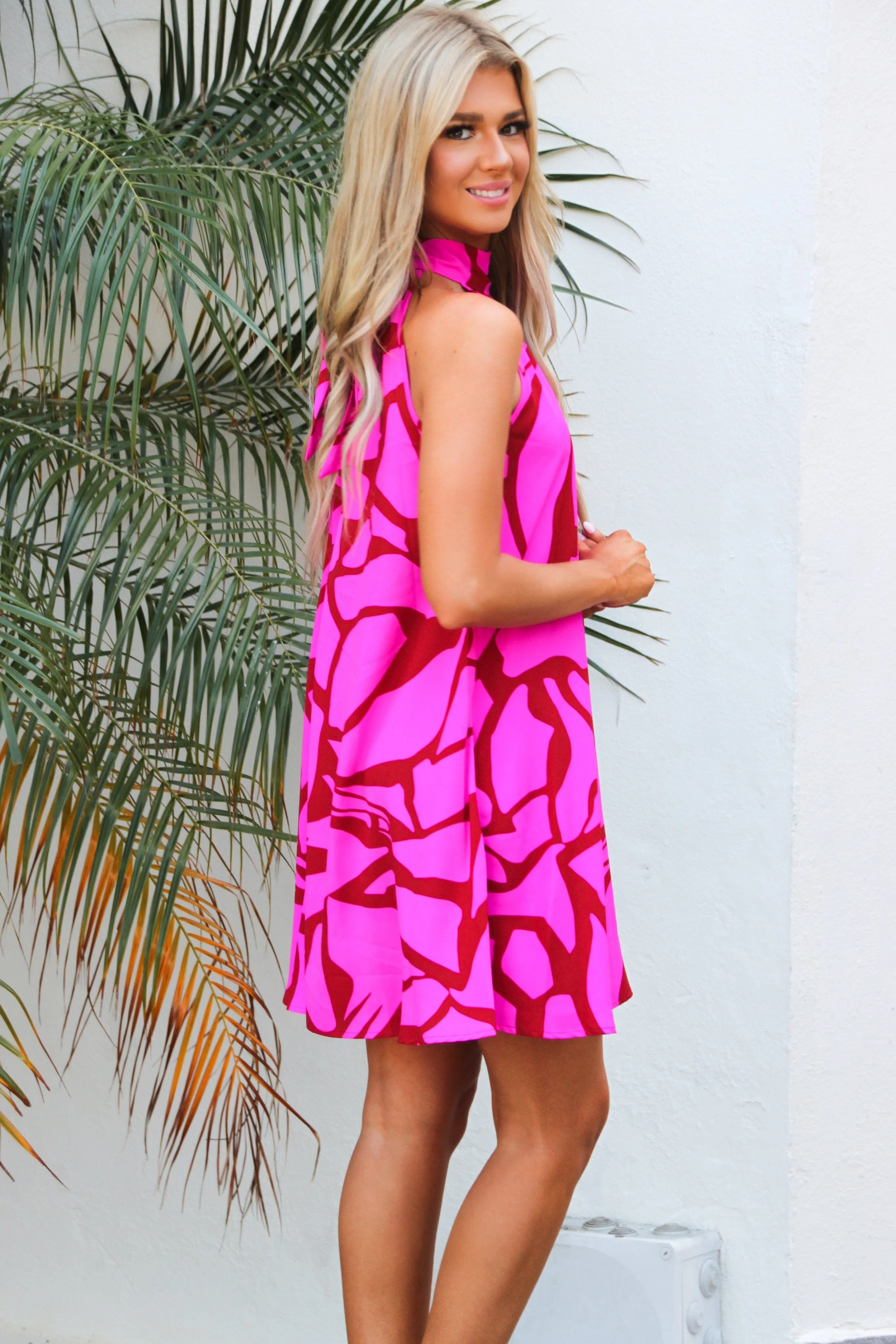 Summer Feeling High Neck Dress: Magenta/Red sold by Bella and Bloom product image thumbnail 4