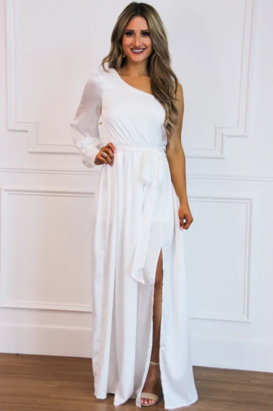 Regal Nights Maxi Dress: White sold by Bella and Bloom
