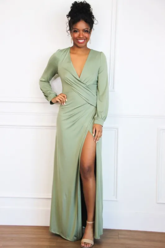 Love at First Sight Sit Maxi Dress: Sage sold by Bella and Bloom