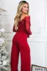 Sinclair Lace Off Shoulder Jumpsuit: Burgundy Red sold by Bella and Bloom
